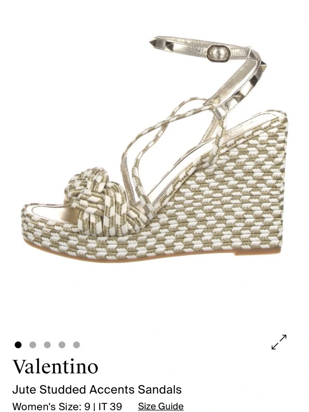 Valentino Garavani Torchon Espadrille Studded Wedge Sandal w/ Ankle Strap size 9